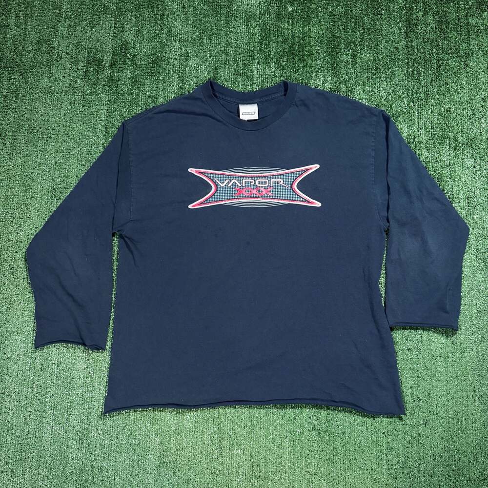 Vintage Bauer Vapor XXX Hockey Long Sleeve Graphic T-Shirt Navy Blue Men's Large